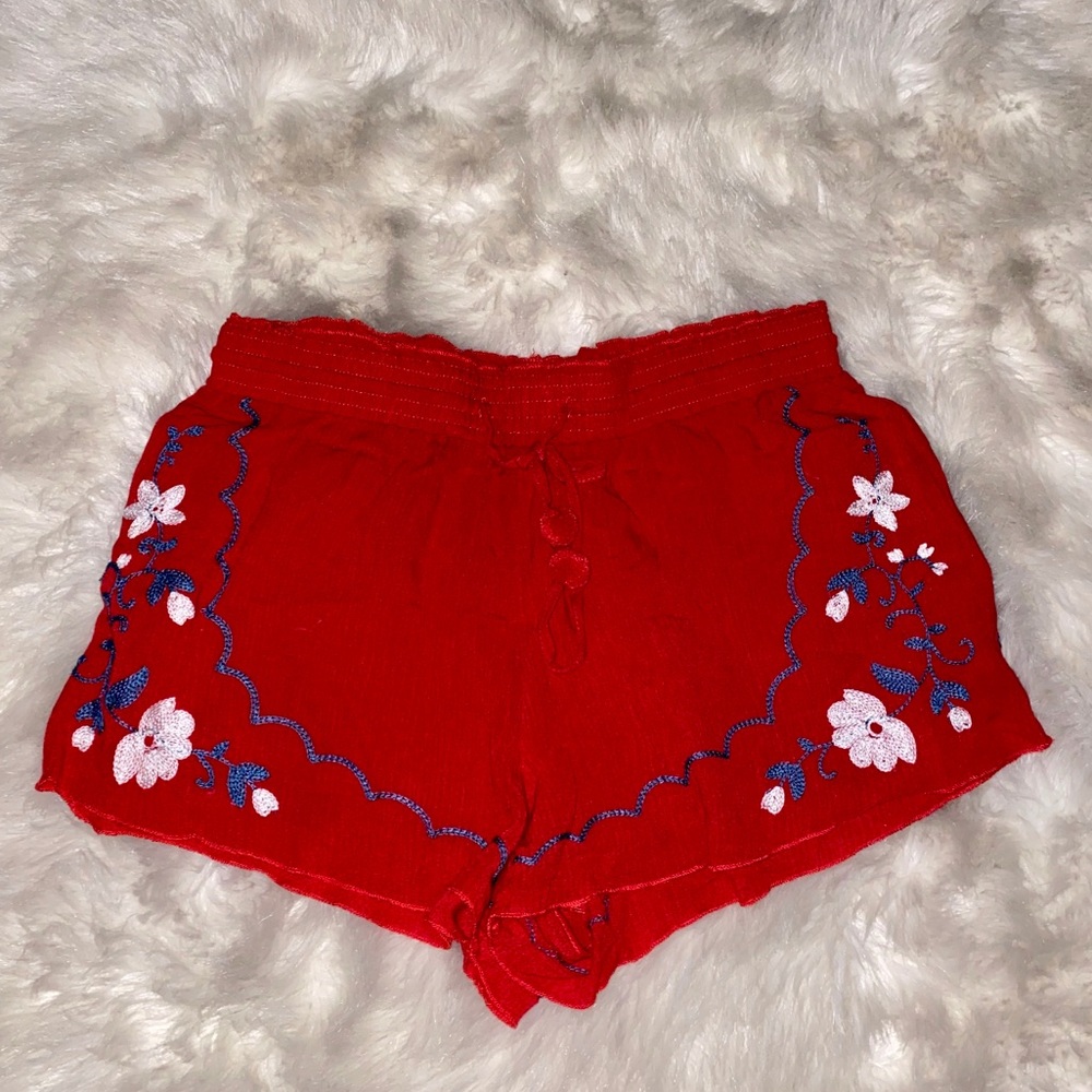flowy embroidered flower shorts